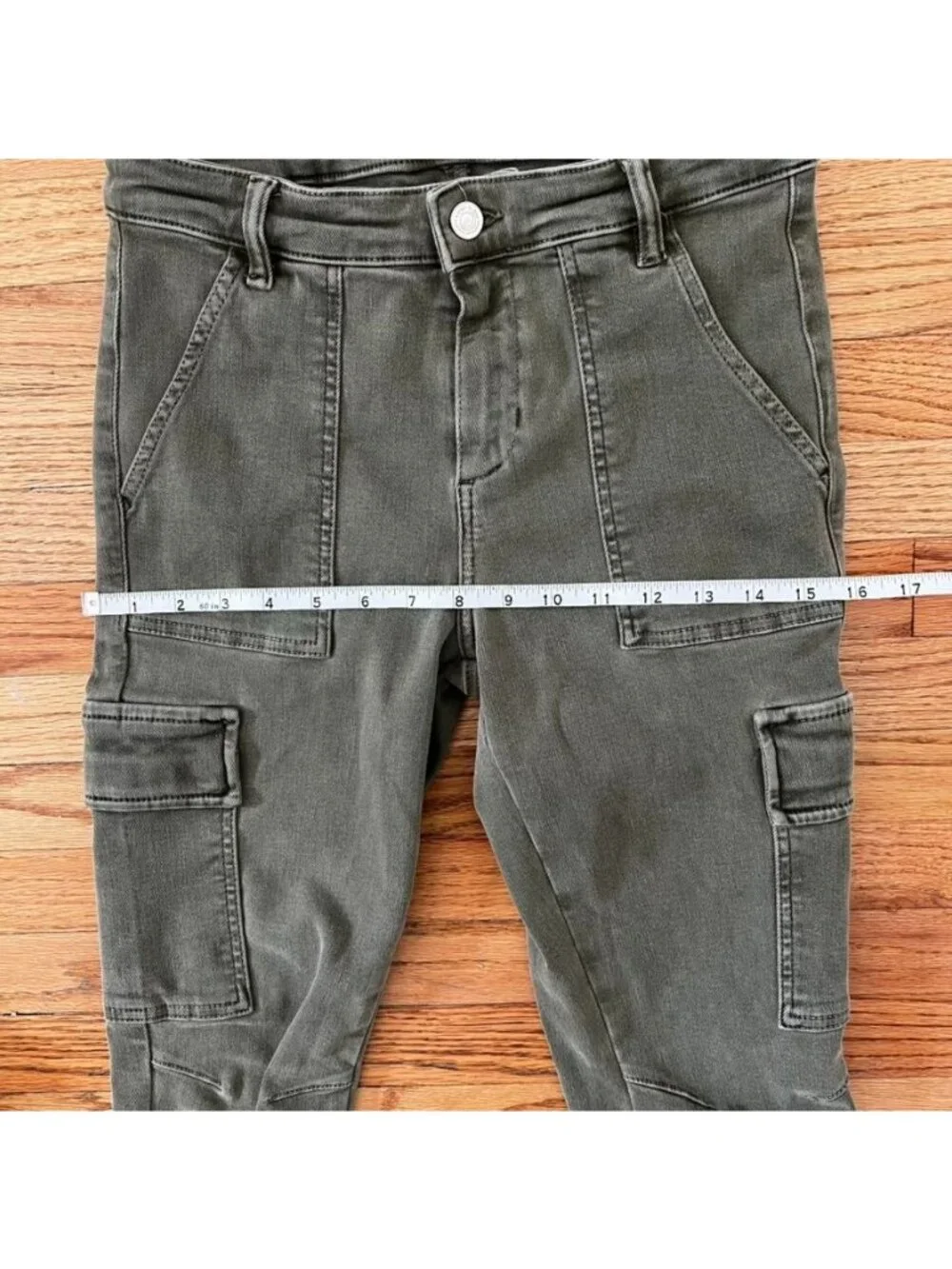 All Saints Womens Jeans Olive Green Military Distressed Indie Grunge Raw Hem - Picture 13 of 16